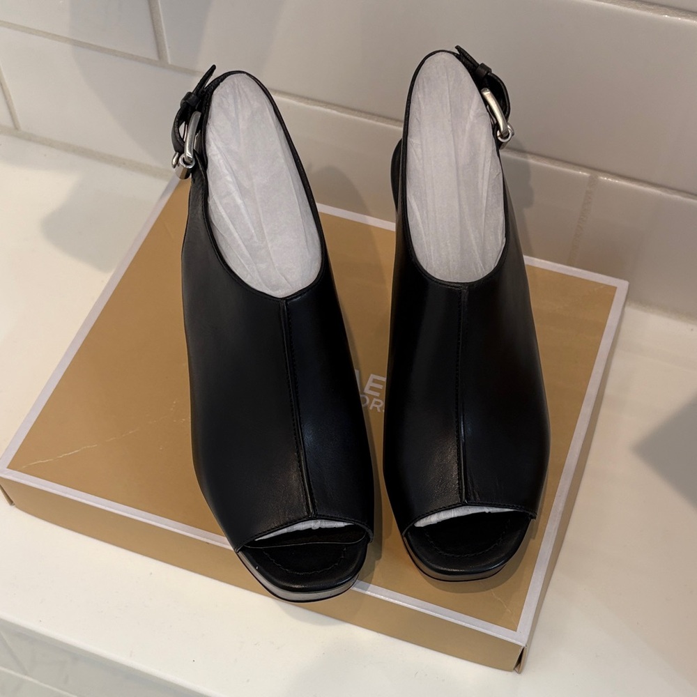 MICHAEL Michael Kors Black Leather Piper Sling Heels